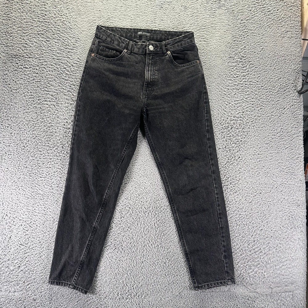 Zara Jeans Womens 6 Black Cotton Denim Tapered Ankle Streetwear Workwear Travel